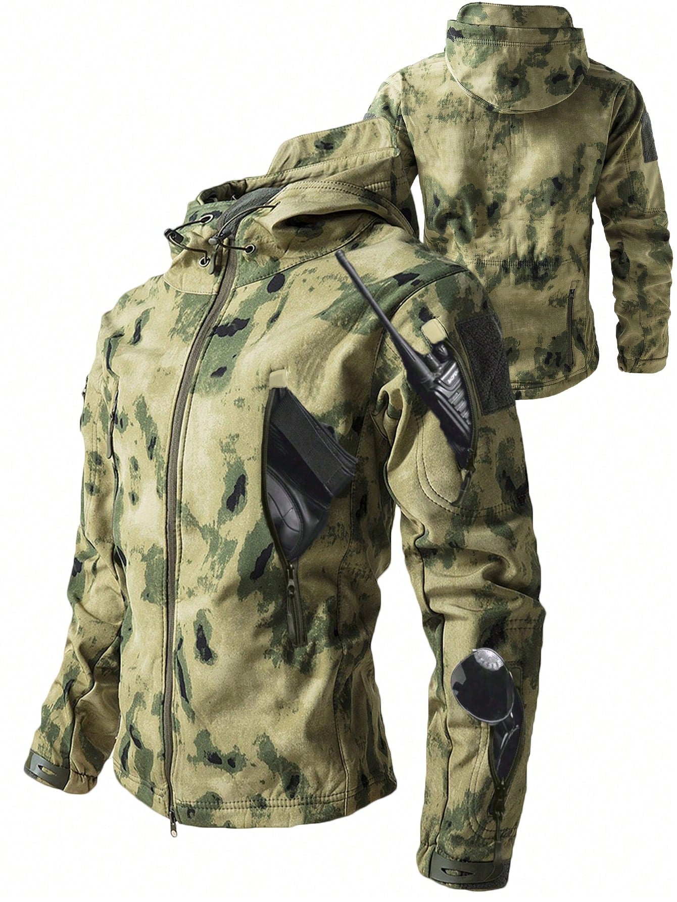 Men's Thermal Lined Casual Sports Jacket, Windproof Waterproof Outdoor Camouflage Softshell Coat, Autumn/Winter, Fleece