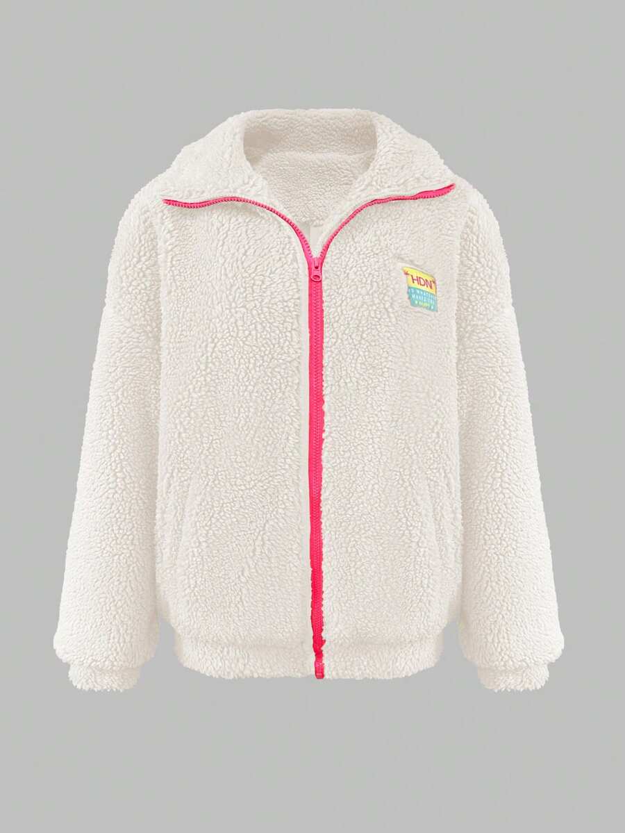 Contrast Color Patchwork Soft Fleece Zipper Hoodie, Casual Wear