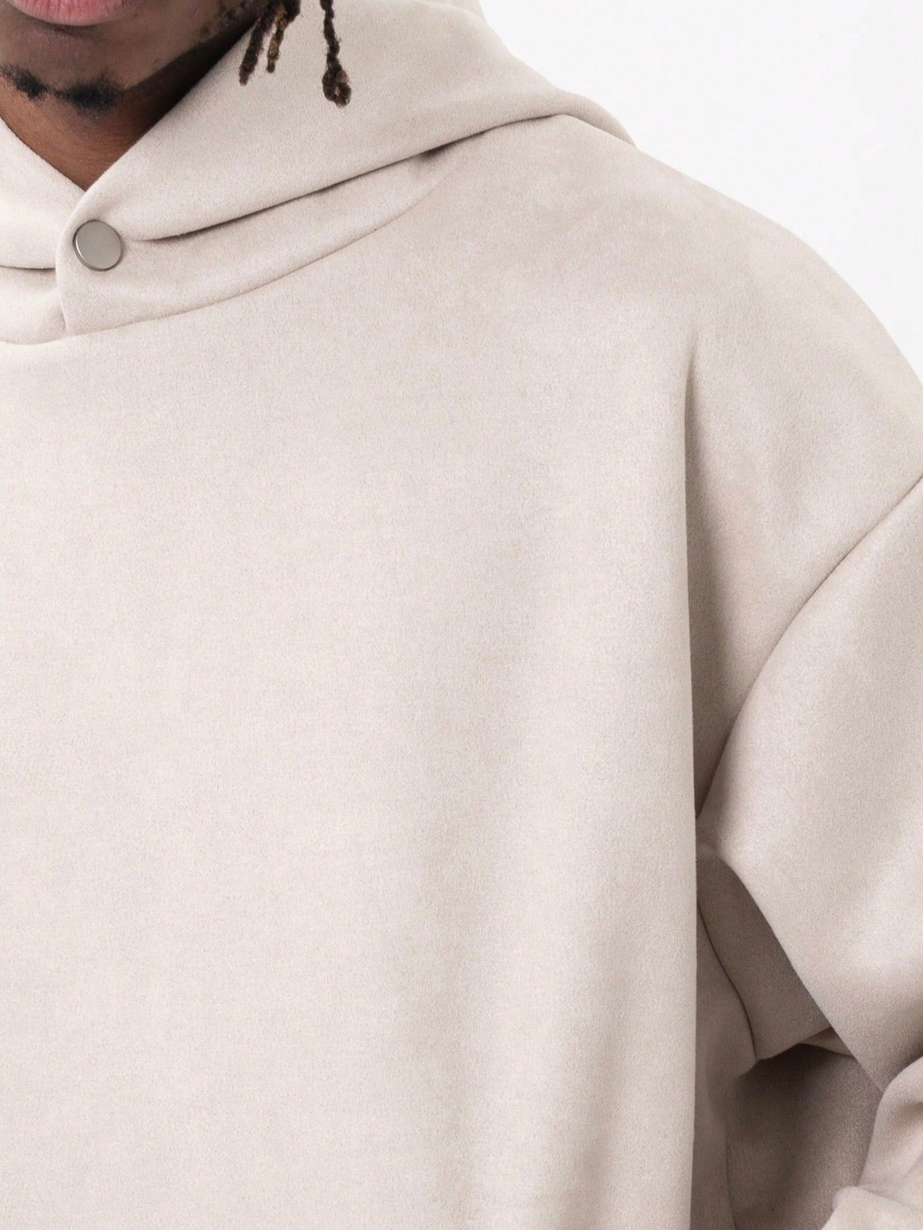 MT99 Suede Series Solid Color Pullover Hoodie, Beige, Button Decor, Unisex Design