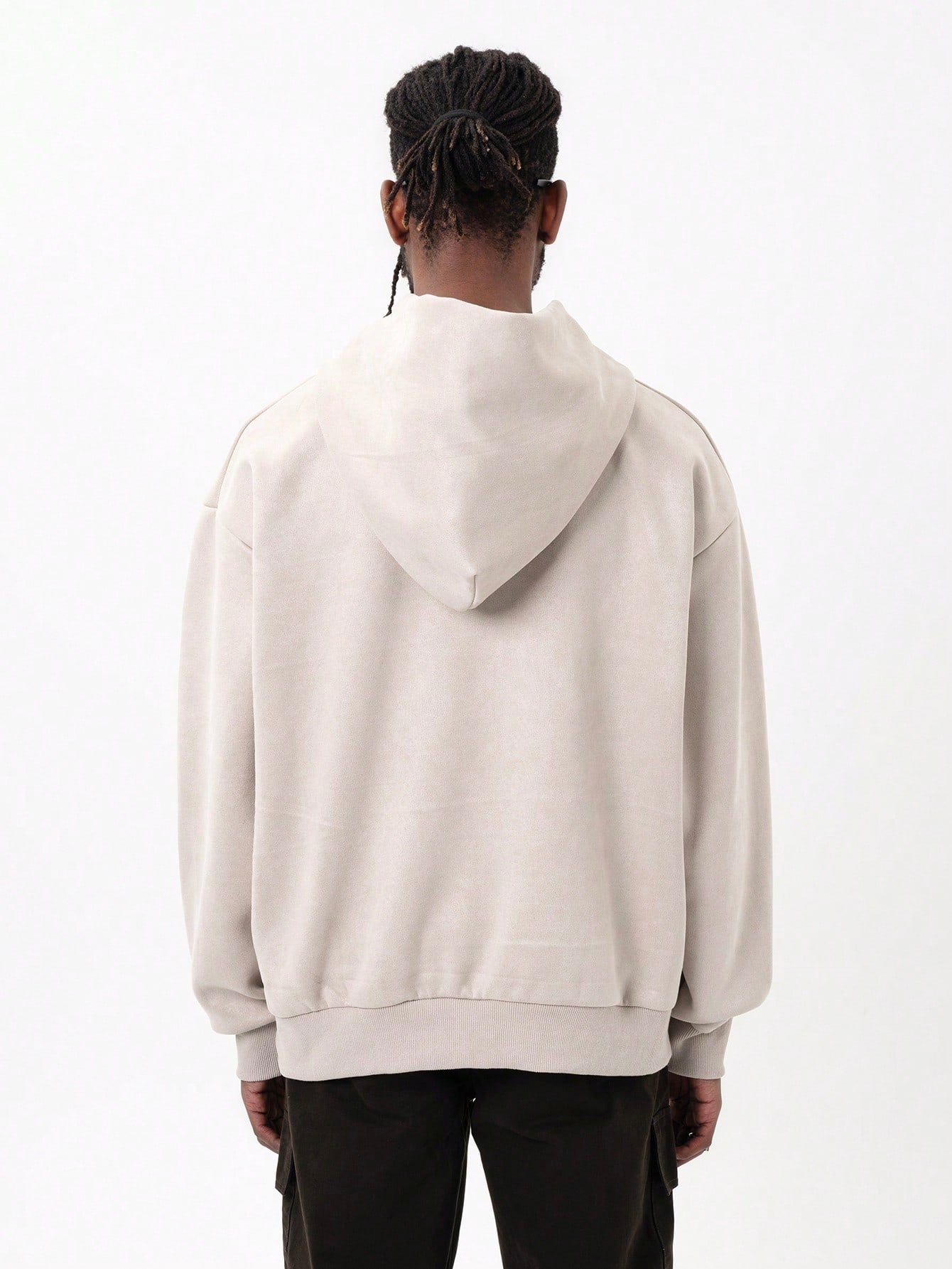 MT99 Suede Series Solid Color Pullover Hoodie, Beige, Button Decor, Unisex Design