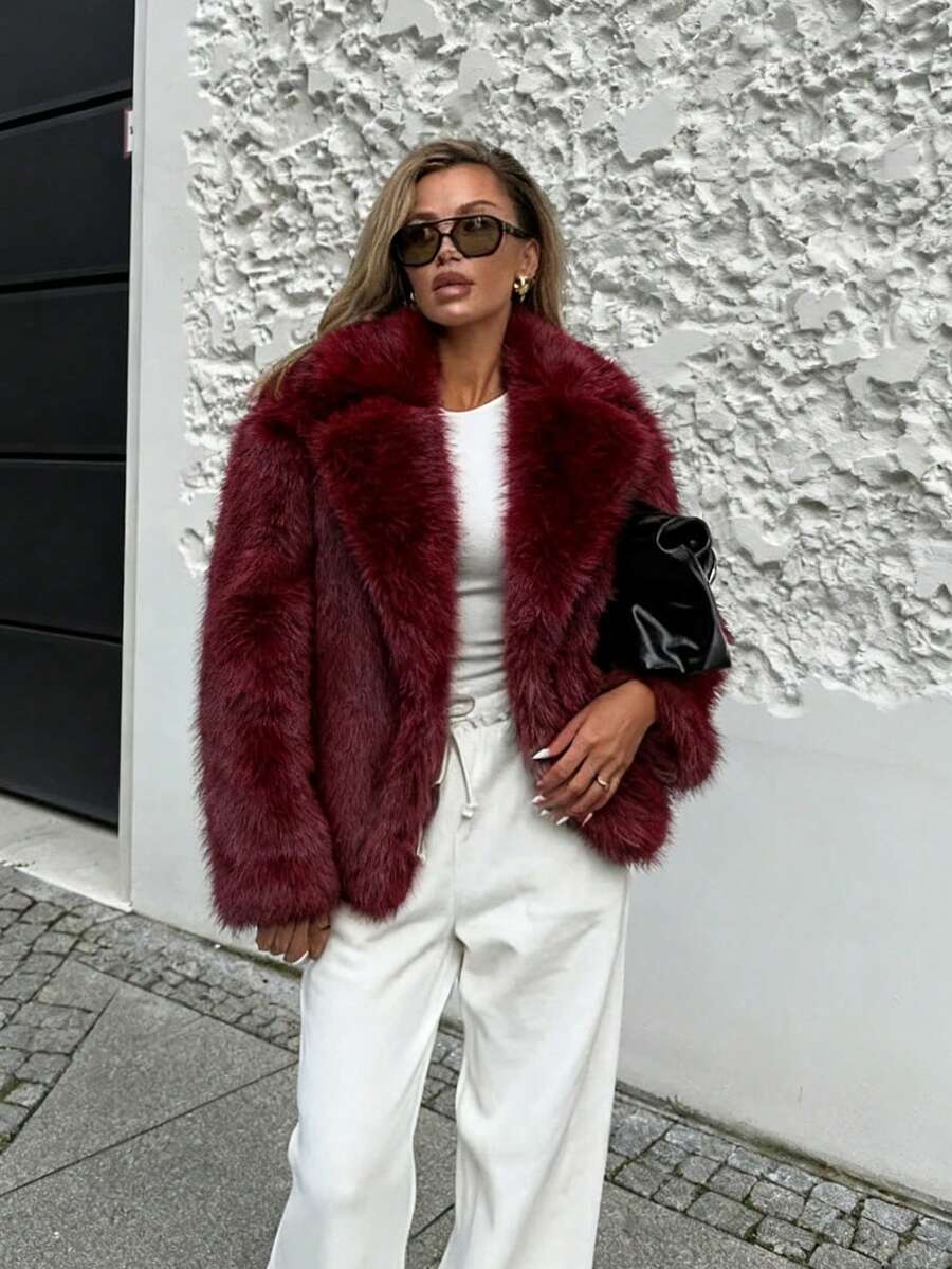 Winter Coat Female Faux Fur Coat Woman Autumn Winter Plush Fluffy Women's Jacket Warm New In Outerwears Red Gray Long Sleeve Hairy Furry Fur Coat