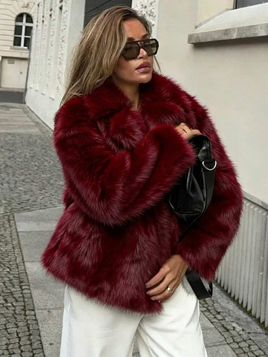 Winter Coat Female Faux Fur Coat Woman Autumn Winter Plush Fluffy Women's Jacket Warm New In Outerwears Red Gray Long Sleeve Hairy Furry Fur Coat