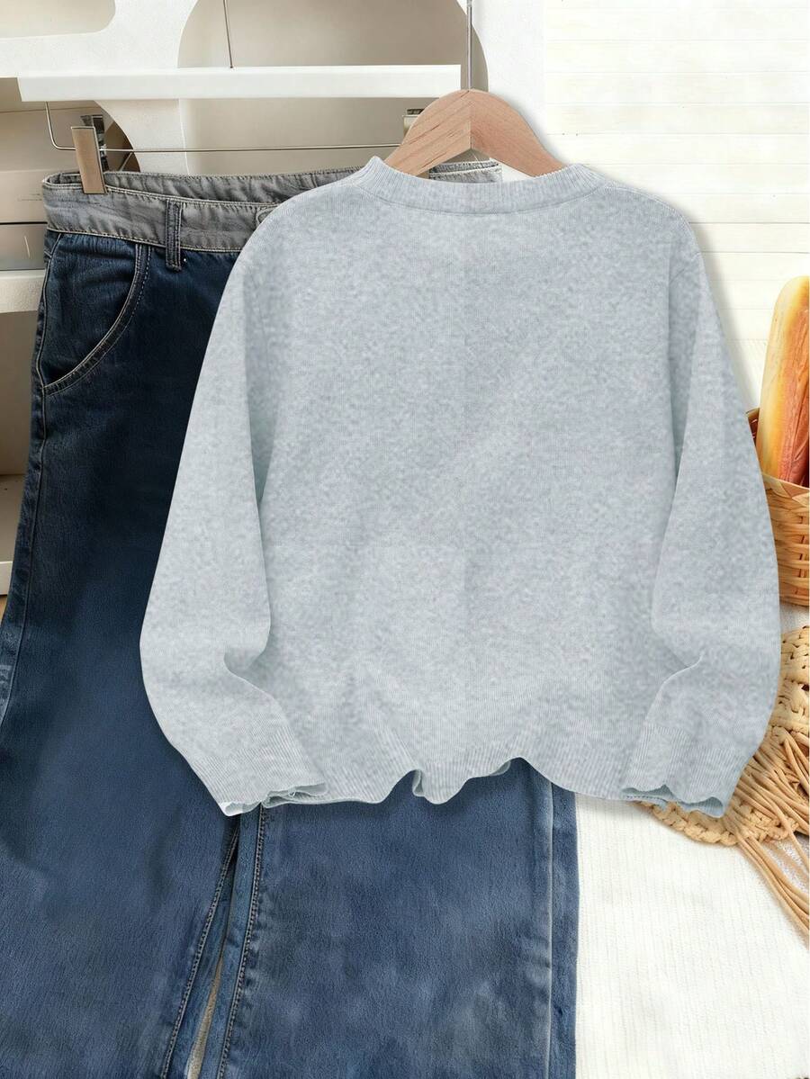 1pc Girls Casual Vintage Leopard Print Bow Graphic Long Sleeve Sweater, Suitable For Autumn/Winter Everyday Indoor