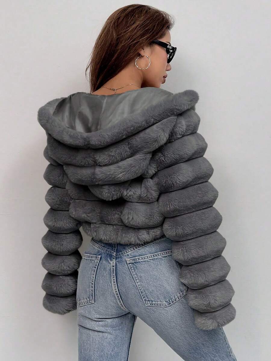 Comfortcana Women's Fashion Street Zip-Up Hooded Faux Fur Jacket, Winter Brown Zip Up Winter Winter Clothes Jacket Halloween Christmas,Winter Clothes For Women