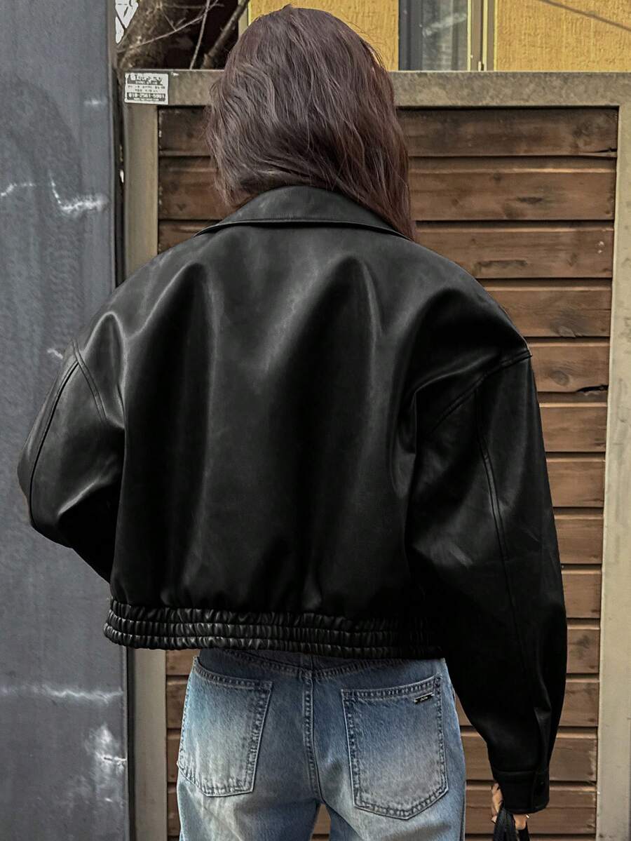 DAZY Spring New Distressed Leather Jacket, Short Style Lady Casual Outerwear, Fall Clothes