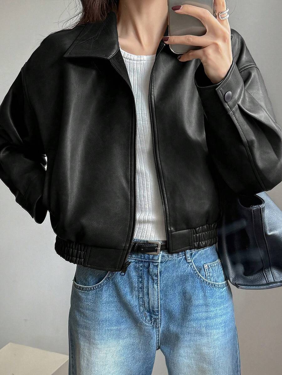DAZY Spring New Distressed Leather Jacket, Short Style Lady Casual Outerwear, Fall Clothes