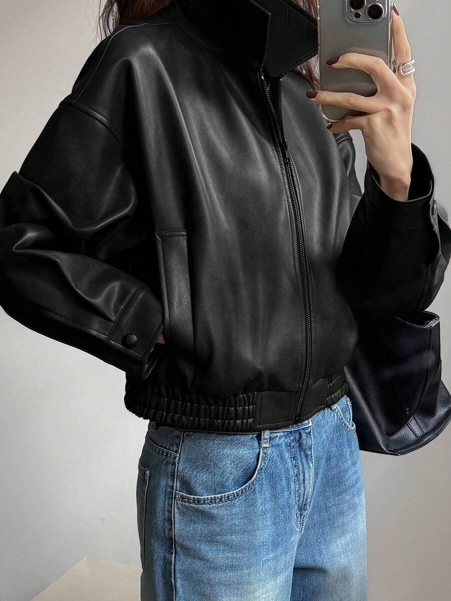DAZY Spring New Distressed Leather Jacket, Short Style Lady Casual Outerwear, Fall Clothes