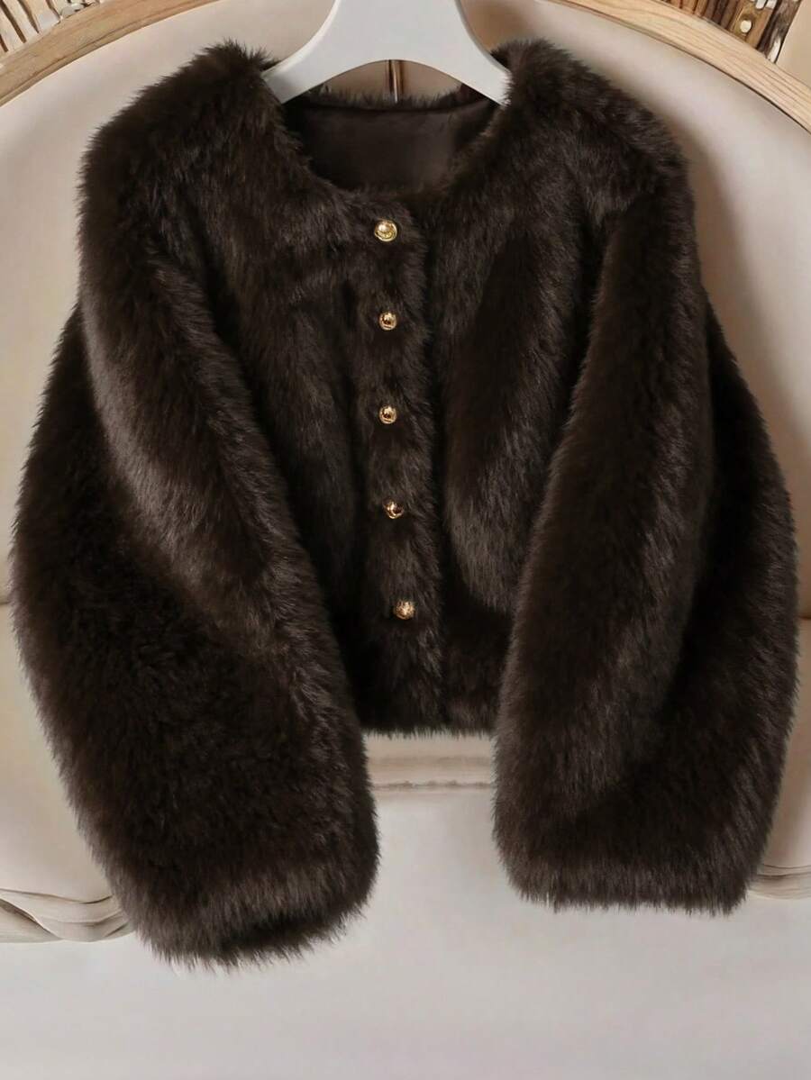 Franclia Women's Solid Color Faux Fur Jacket, Fashionable For Autumn/Winter