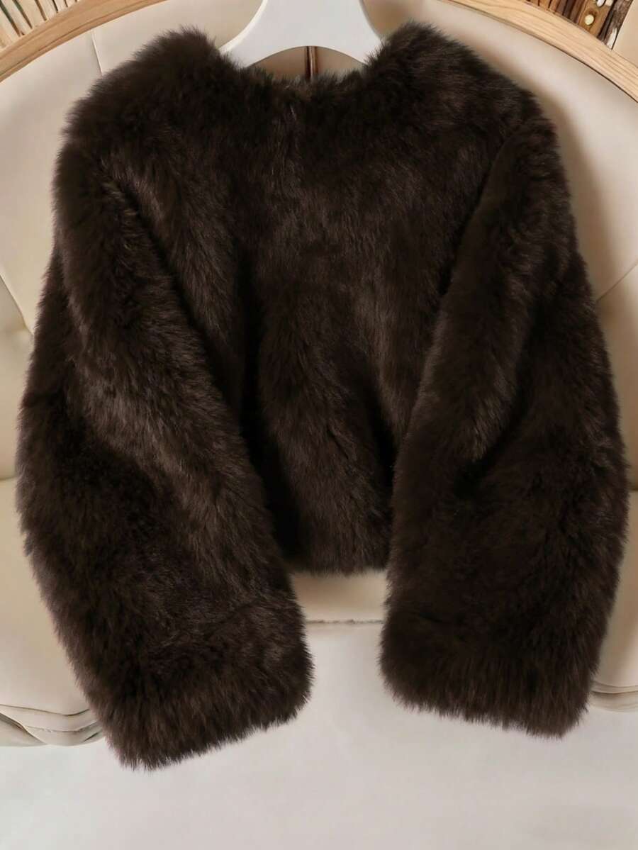 Franclia Women's Solid Color Faux Fur Jacket, Fashionable For Autumn/Winter
