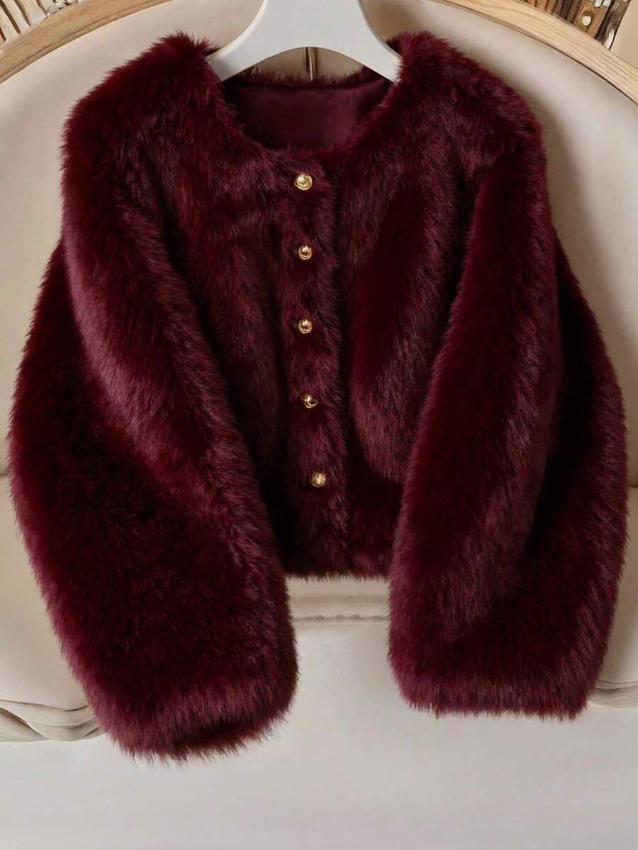 Franclia Women's Solid Color Faux Fur Jacket, Fashionable For Autumn/Winter