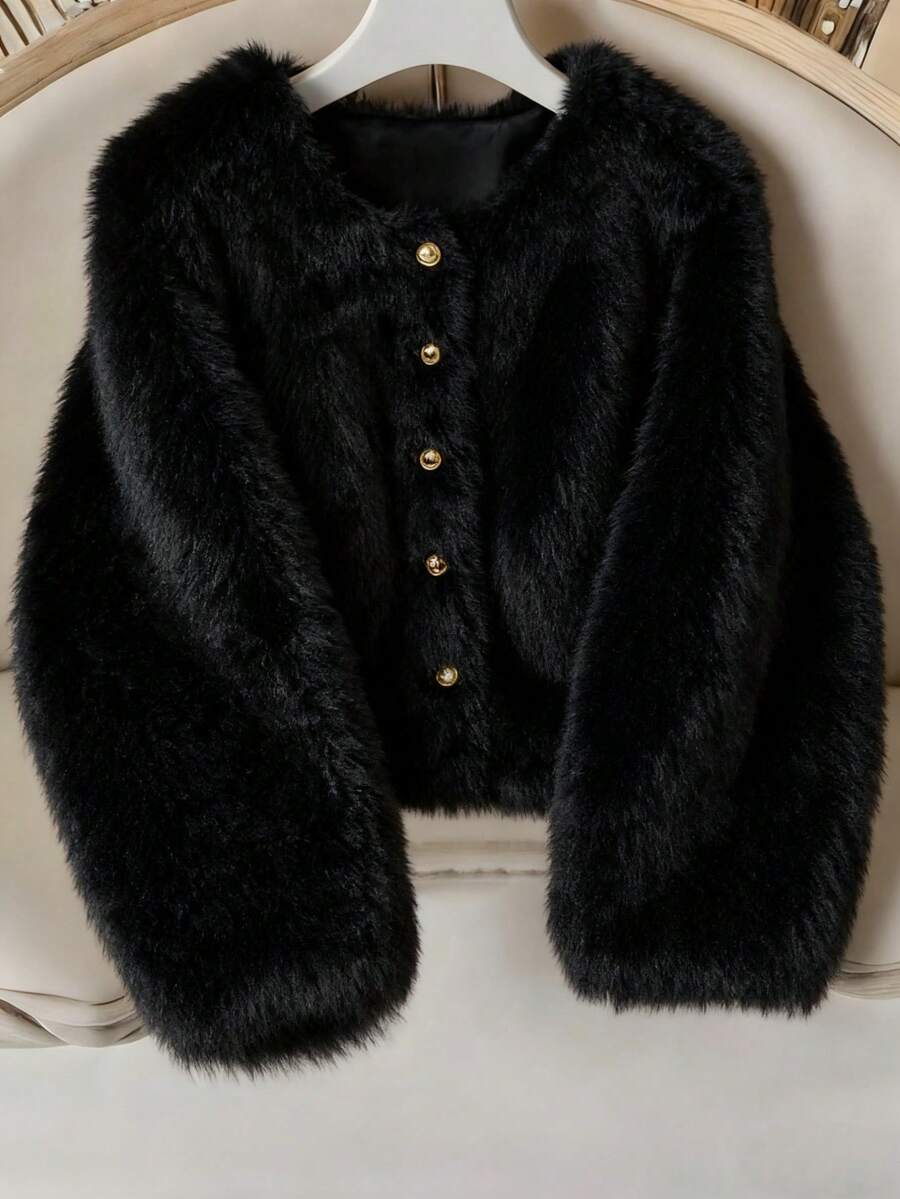 Franclia Women's Solid Color Faux Fur Jacket, Fashionable For Autumn/Winter