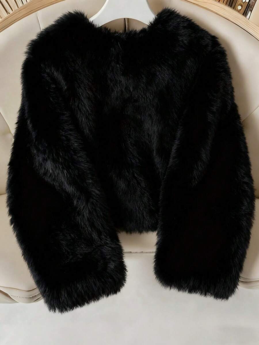 Franclia Women's Solid Color Faux Fur Jacket, Fashionable For Autumn/Winter