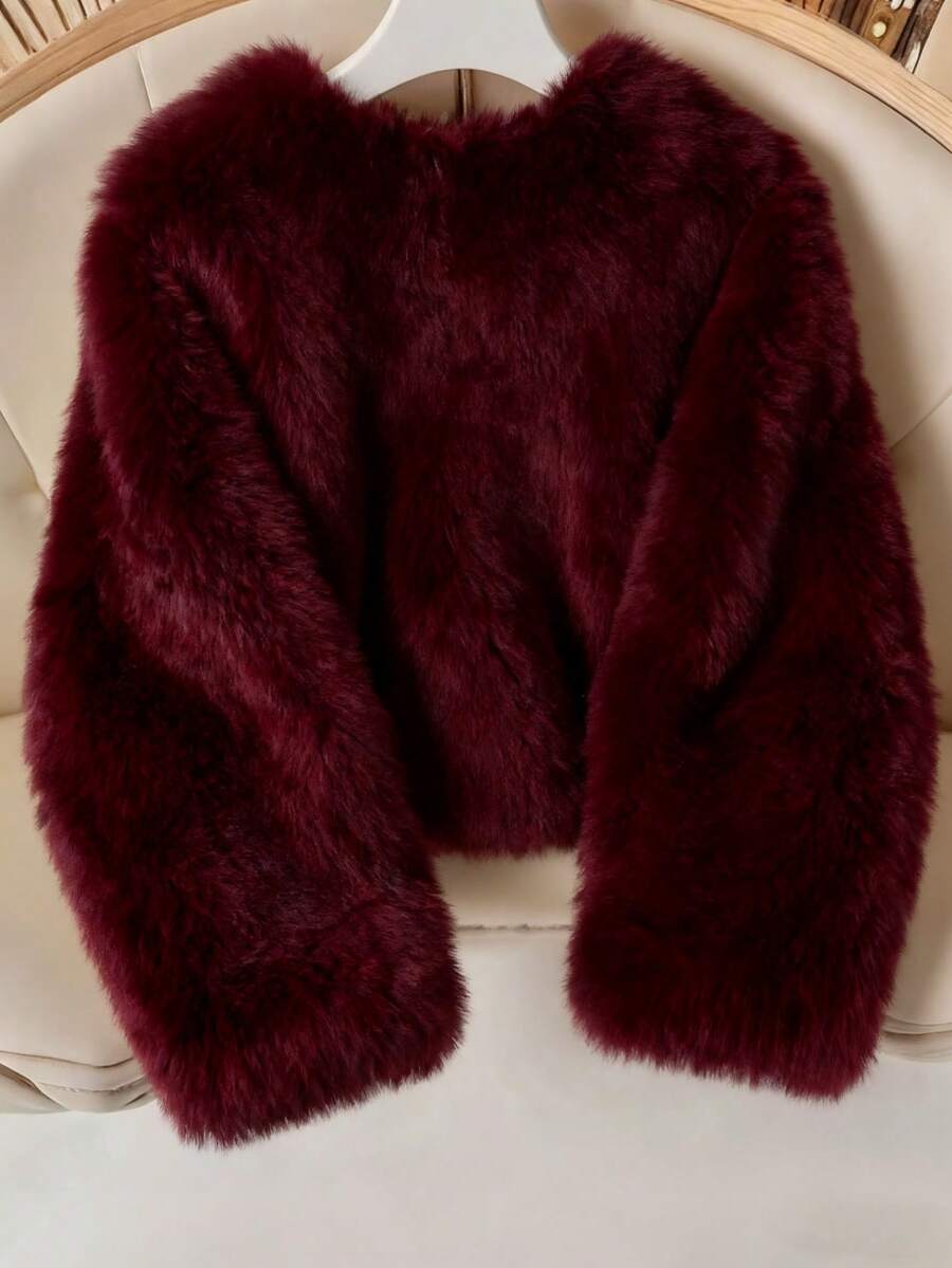 Franclia Women's Solid Color Faux Fur Jacket, Fashionable For Autumn/Winter