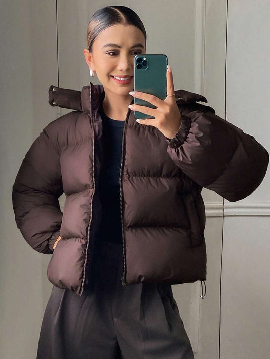 DAZY Women's Solid Color Long Sleeve Zipper Front Casual Hooded Winter Jacket