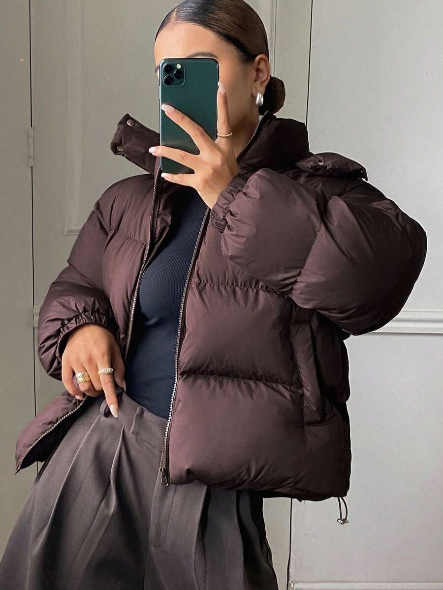 DAZY Women's Solid Color Long Sleeve Zipper Front Casual Hooded Winter Jacket