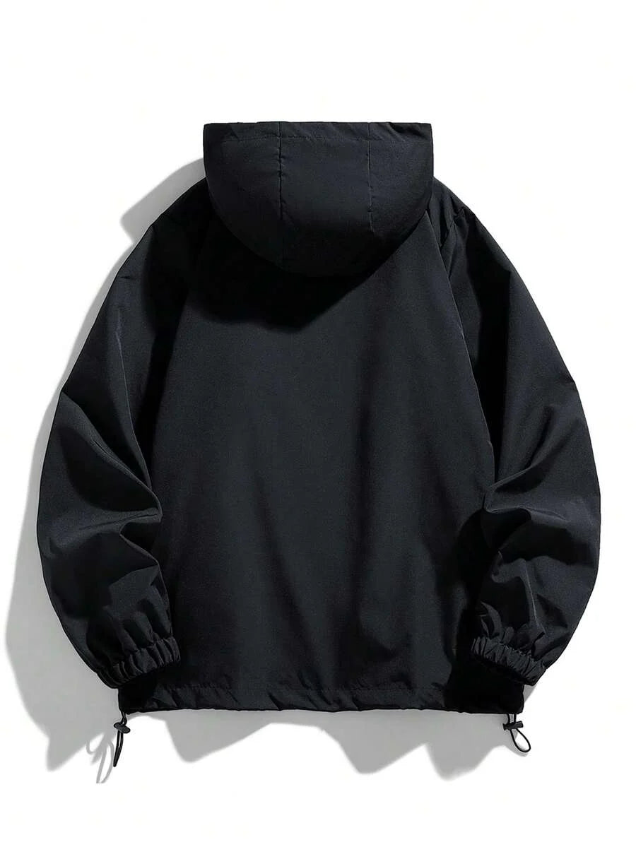 Men Casual Printed Lightweight Windbreaker Hooded Jacket, Fall