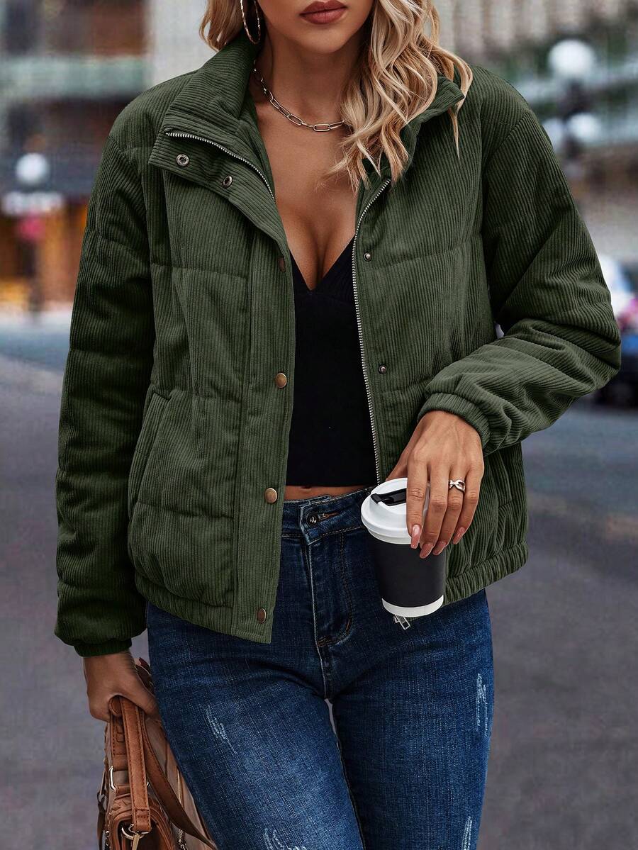 Clasi Zip Up Snap Button Padded Padded Coat Clothes Winter Fall Cloth For Women
