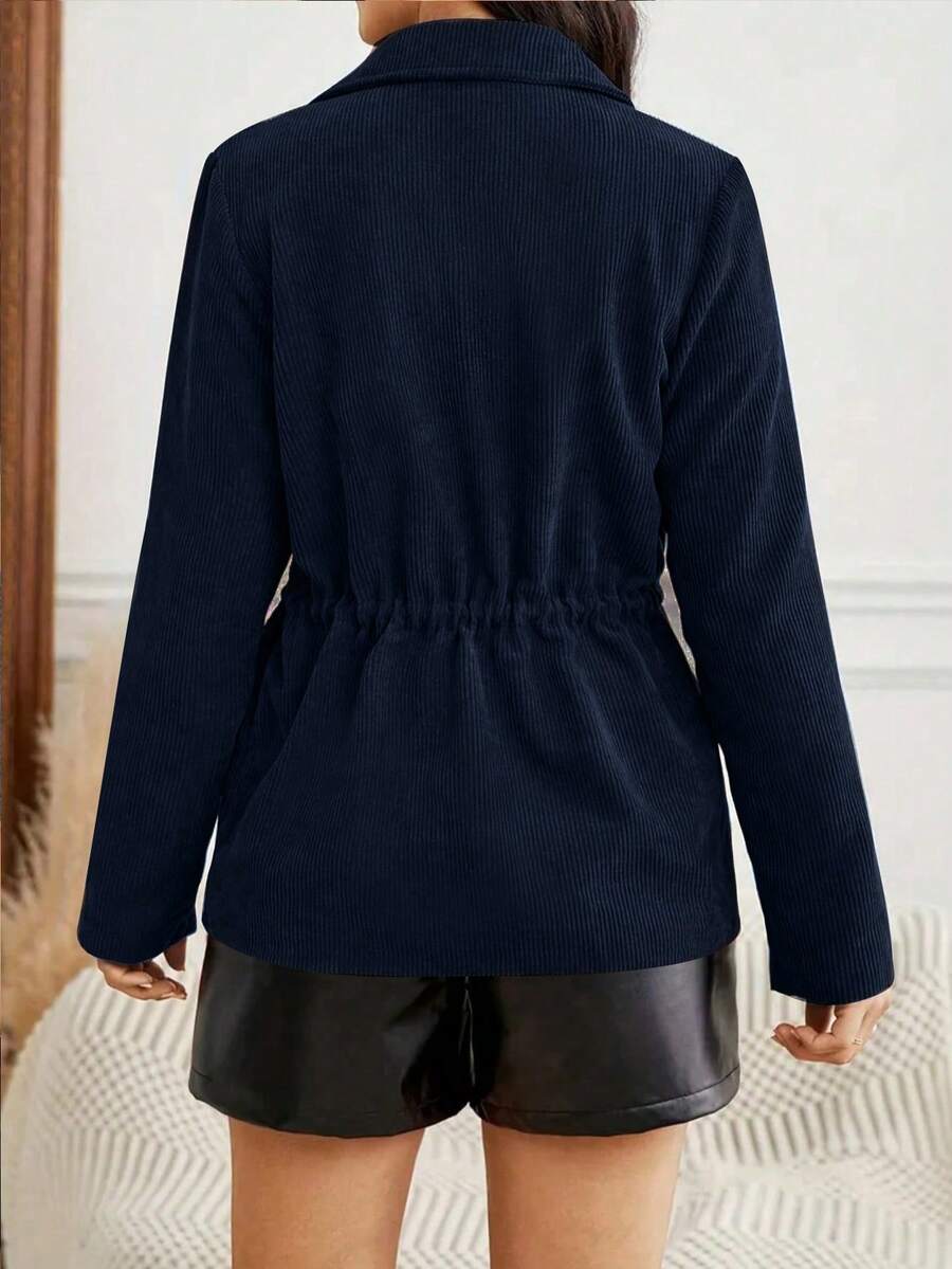 Women's Solid Color Long Sleeve Drawstring Waist Cargo Pocket Casual Jacket