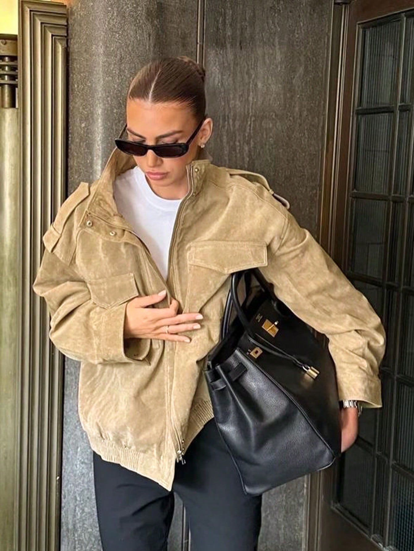 Autumn Bomber Jacket Winter Coat Female Zipper Outerwears PU Leather Jackets Long Sleeve Tops Fall Fashion Ladies Zip Up Varsity Jacket Streetwear Going Out Coats