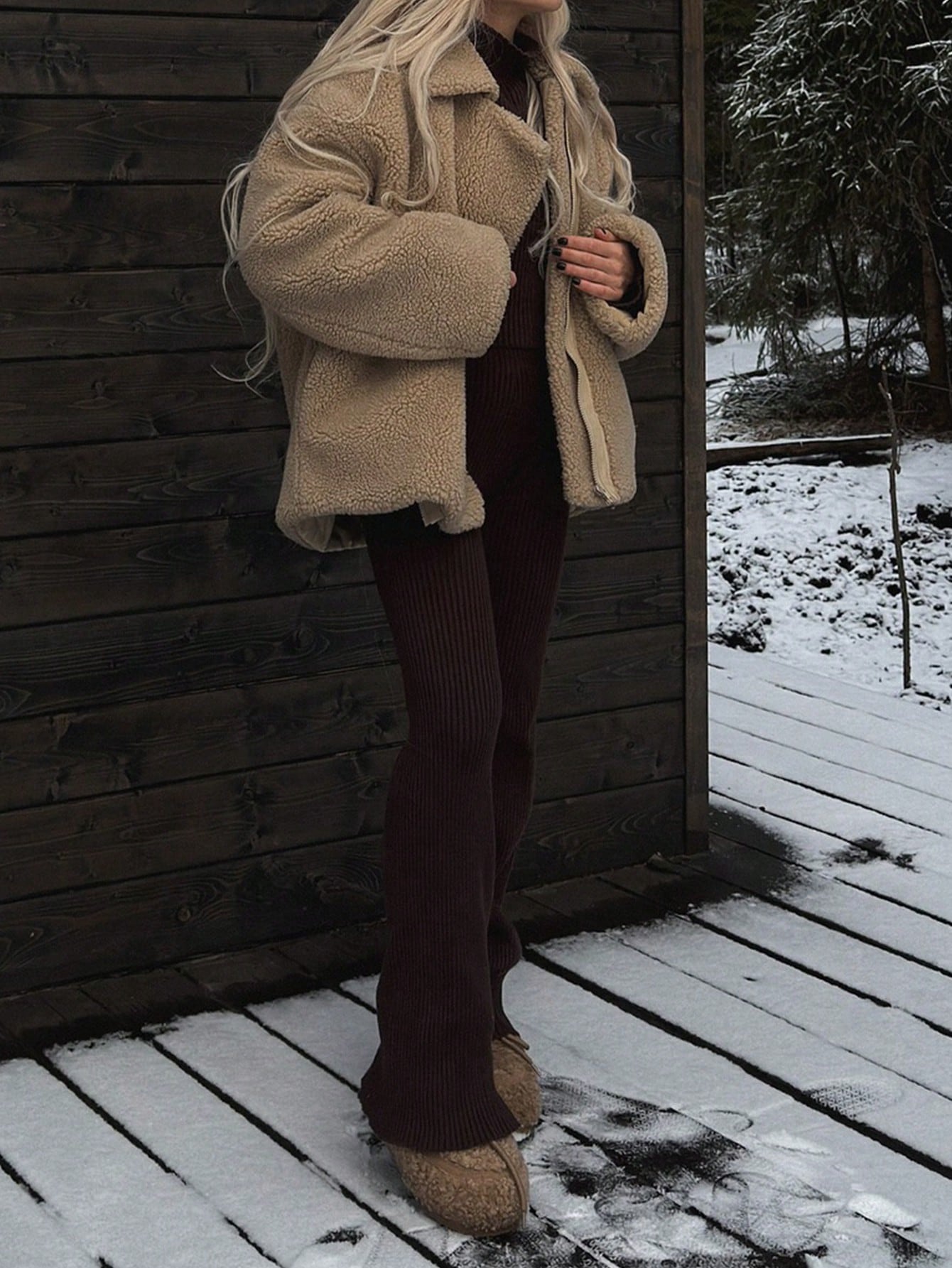 Casual Chic Commuting Warm Fuzzy Ski Jacket With Faux Fur Lining For Women, Chunky Cardigan, Winter Jacket For Women, New Year Women's Clothes