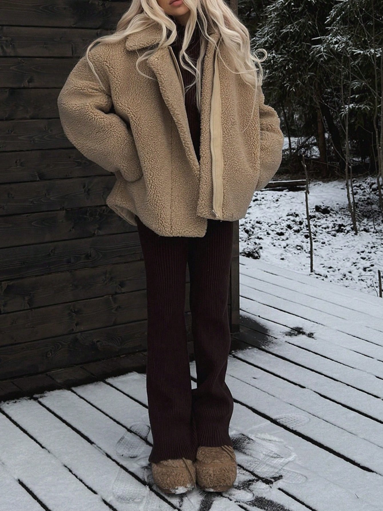 Casual Chic Commuting Warm Fuzzy Ski Jacket With Faux Fur Lining For Women, Chunky Cardigan, Winter Jacket For Women, New Year Women's Clothes