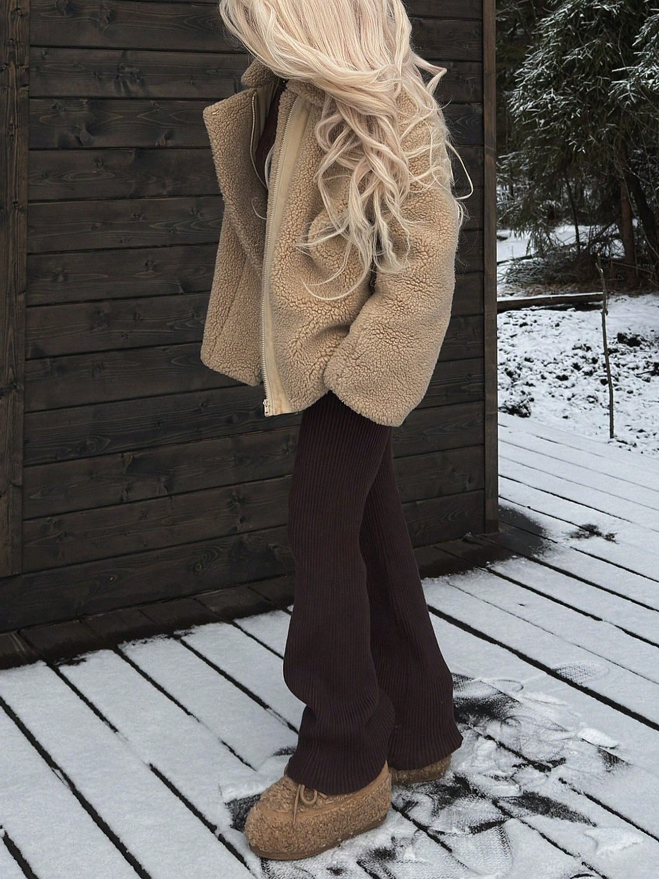 Casual Chic Commuting Warm Fuzzy Ski Jacket With Faux Fur Lining For Women, Chunky Cardigan, Winter Jacket For Women, New Year Women's Clothes