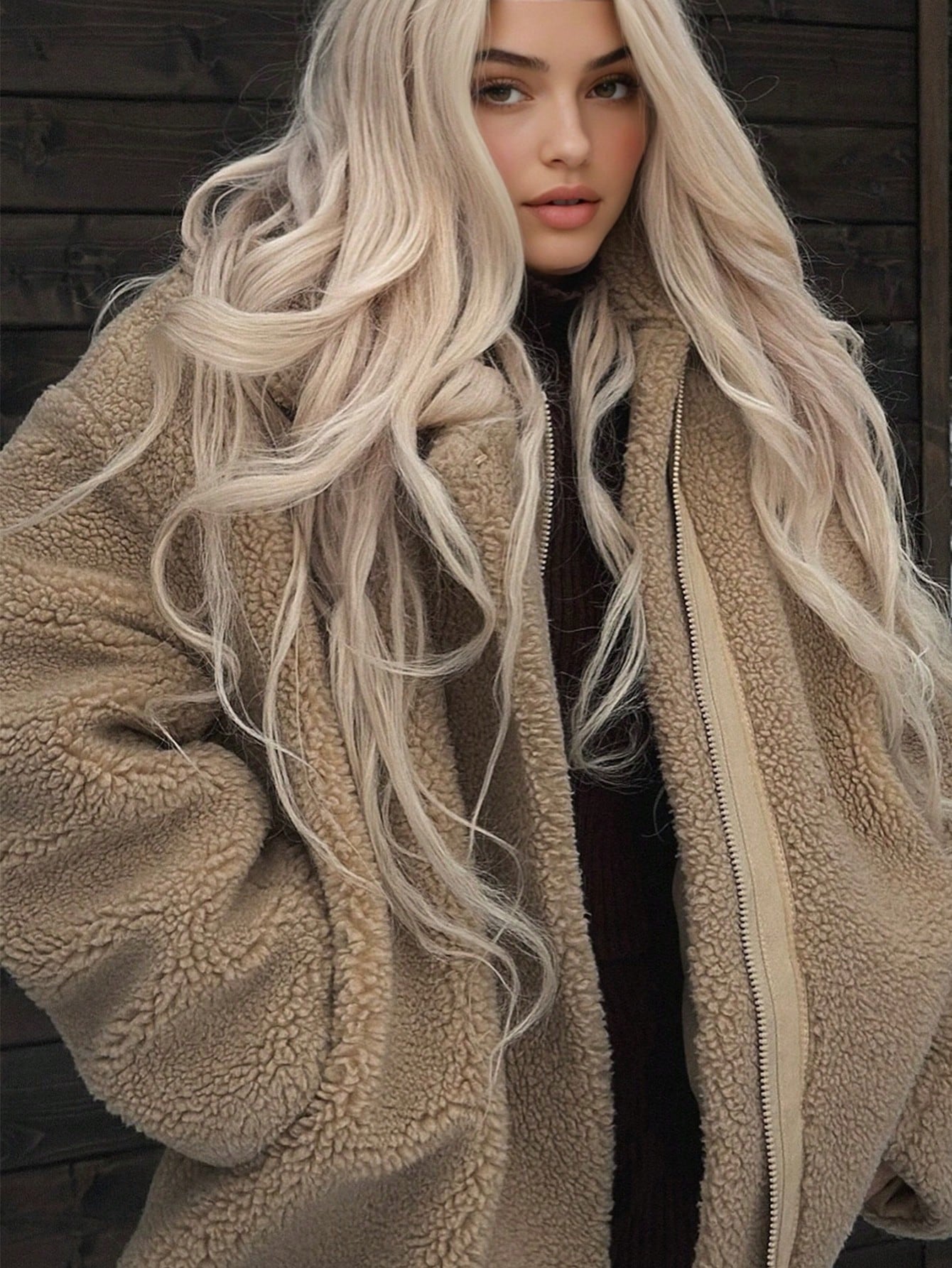 Casual Chic Commuting Warm Fuzzy Ski Jacket With Faux Fur Lining For Women, Chunky Cardigan, Winter Jacket For Women, New Year Women's Clothes
