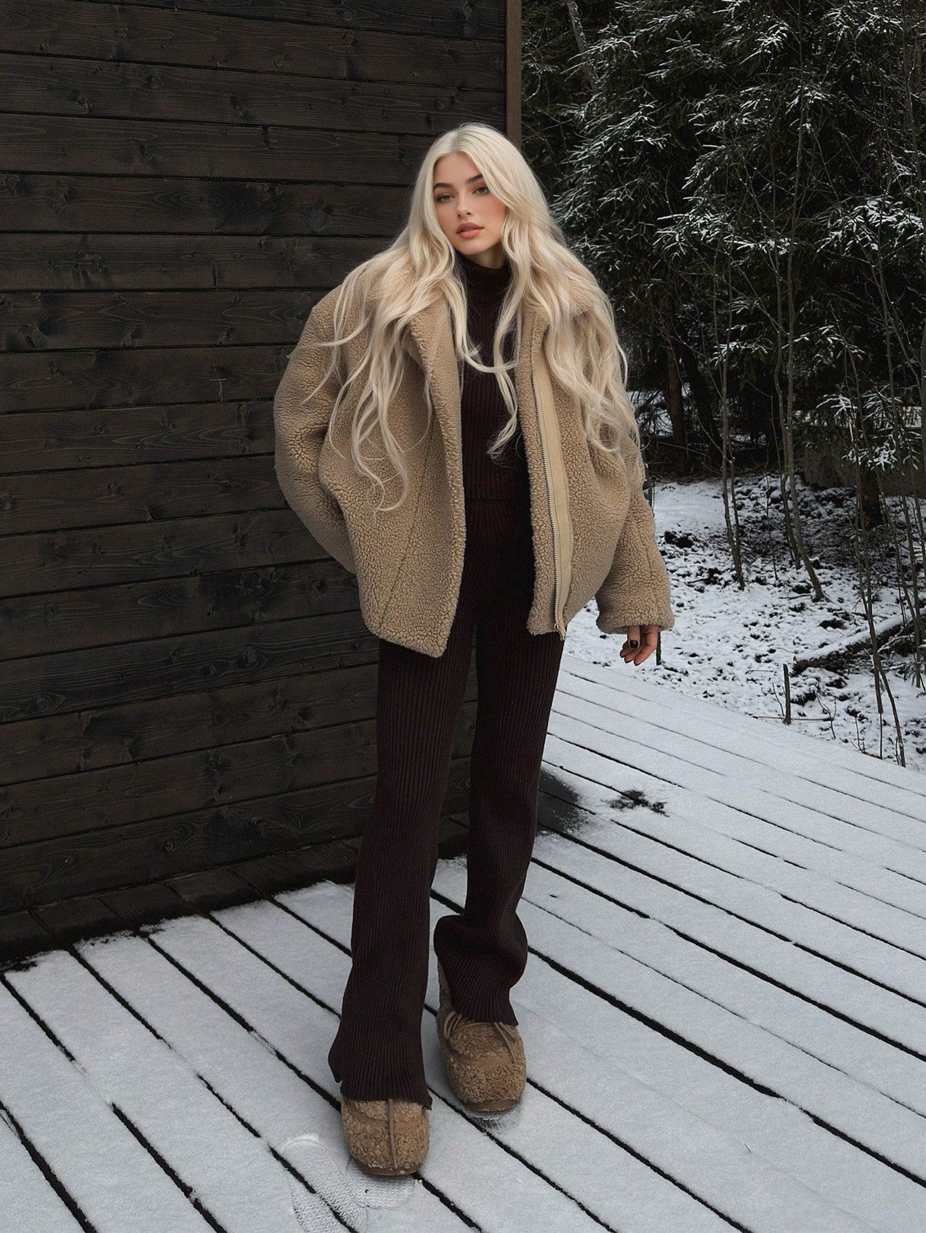 Casual Chic Commuting Warm Fuzzy Ski Jacket With Faux Fur Lining For Women, Chunky Cardigan, Winter Jacket For Women, New Year Women's Clothes