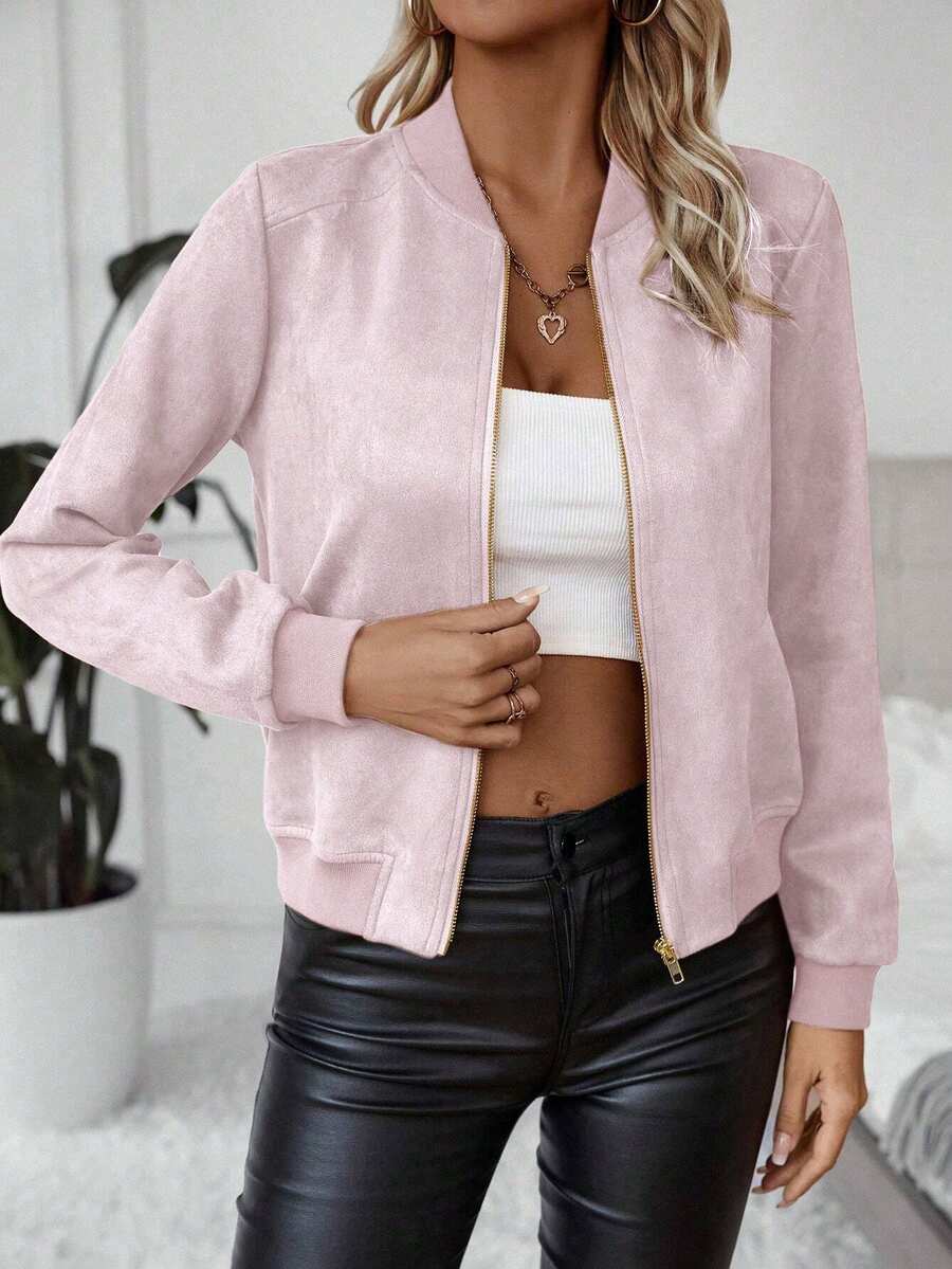 Calvaya Zip Up Bomber Jacket Fall Winter Cloth For Women