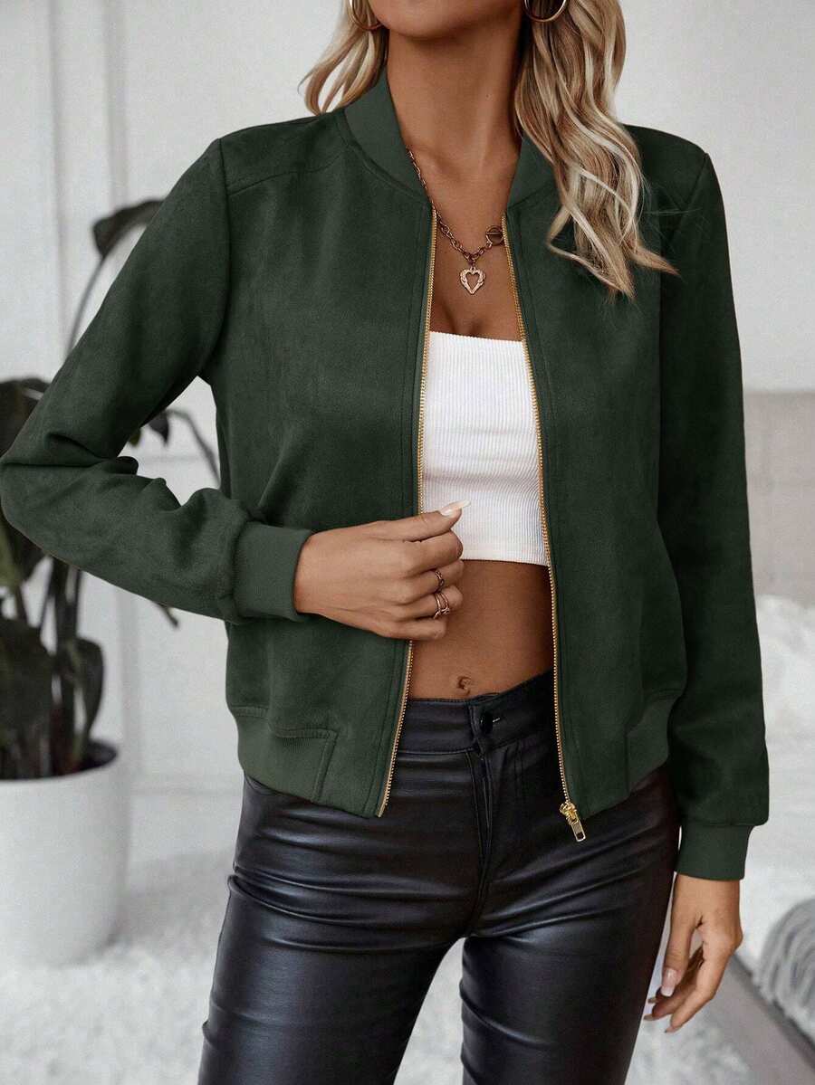 Calvaya Zip Up Bomber Jacket Fall Winter Cloth For Women