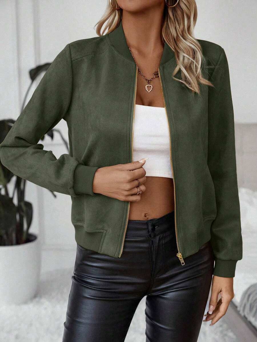 Calvaya Zip Up Bomber Jacket Fall Winter Cloth For Women