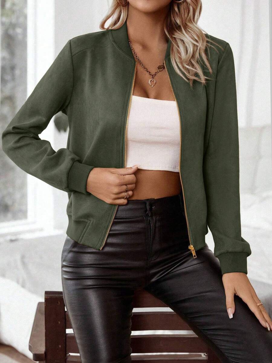 Calvaya Zip Up Bomber Jacket Fall Winter Cloth For Women