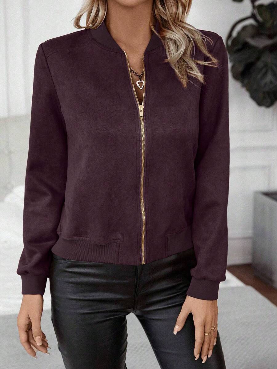 Calvaya Zip Up Bomber Jacket Fall Winter Cloth For Women