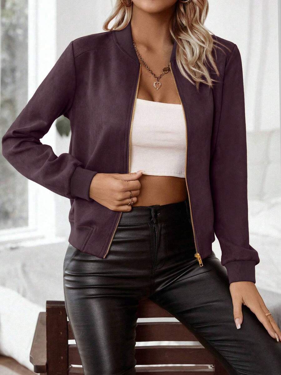 Calvaya Zip Up Bomber Jacket Fall Winter Cloth For Women