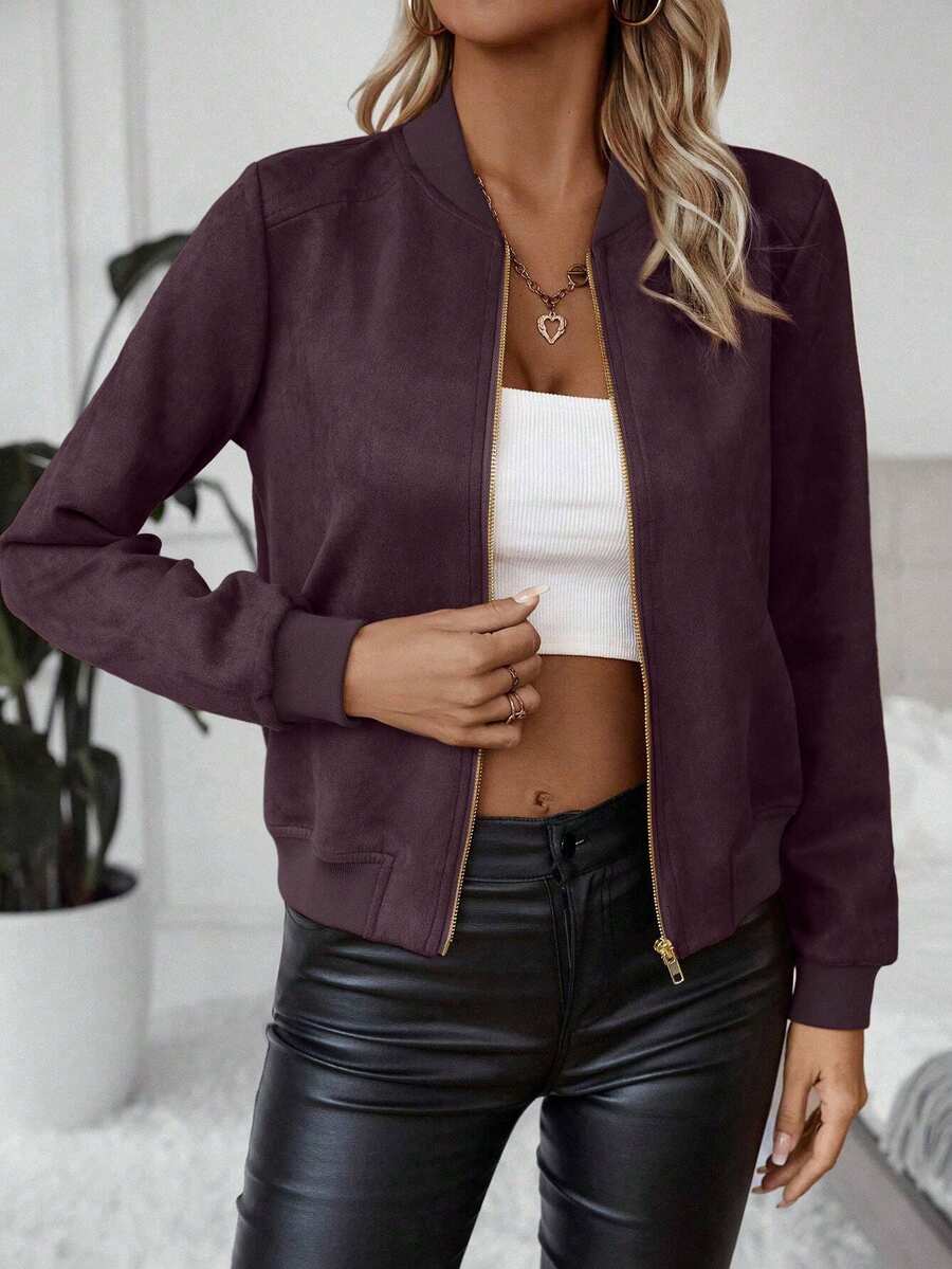 Calvaya Zip Up Bomber Jacket Fall Winter Cloth For Women