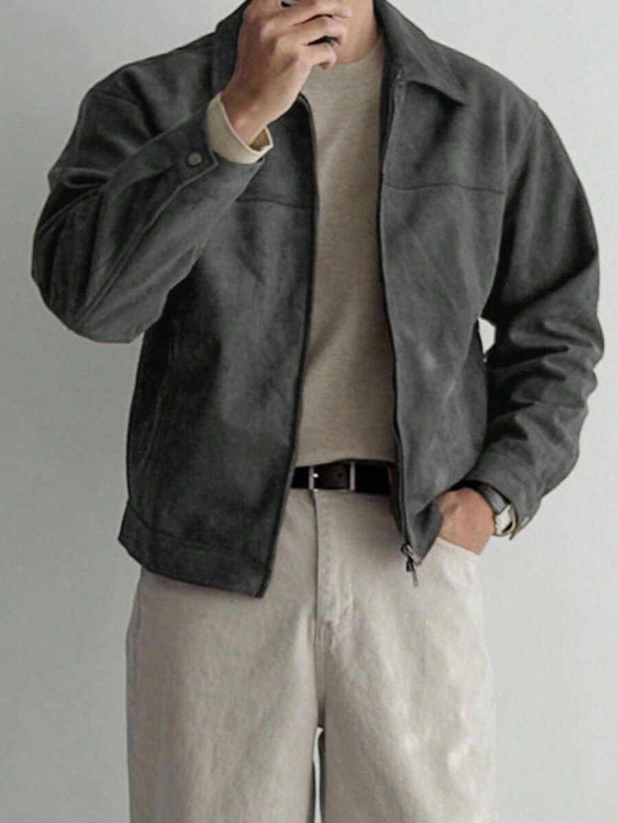 DAZY Men's Solid Black Suede Fleece Jacket And Coat, Autumn, Grunge