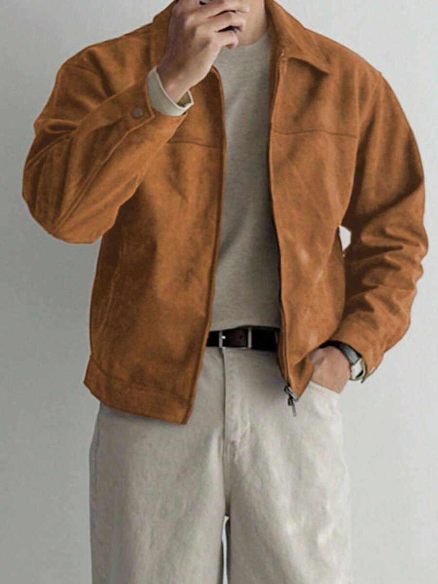 DAZY Men's Solid Black Suede Fleece Jacket And Coat, Autumn, Grunge