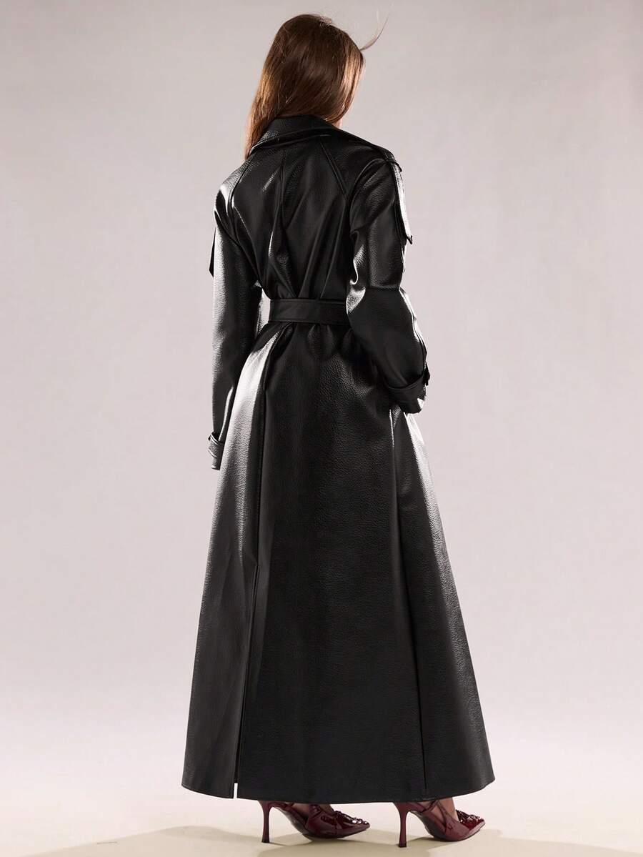 BAE Women's Solid Color Lapel NeckRaglan Sleeve Pocket Belted Casual Commuter Trench Coat, Autumn,Winter Clothes For Women