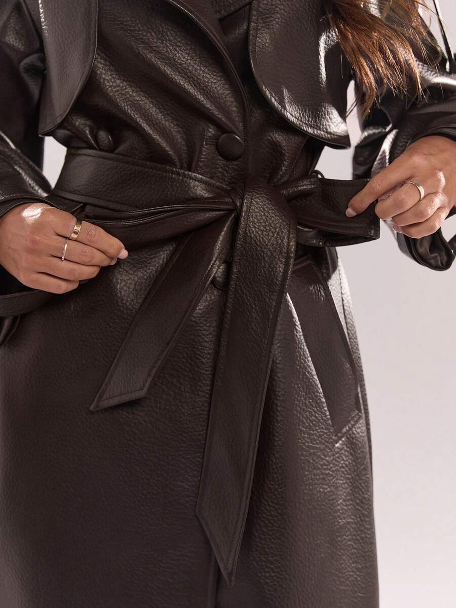 BAE Women's Solid Color Lapel NeckRaglan Sleeve Pocket Belted Casual Commuter Trench Coat, Autumn,Winter Clothes For Women