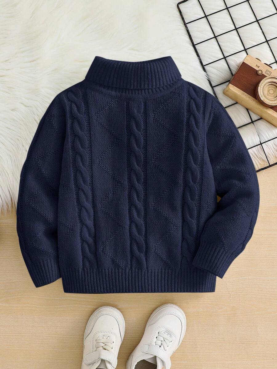 1pc Young Boys' Casual Comfortable Solid Color Versatile Loose Fit Turtleneck Sweater