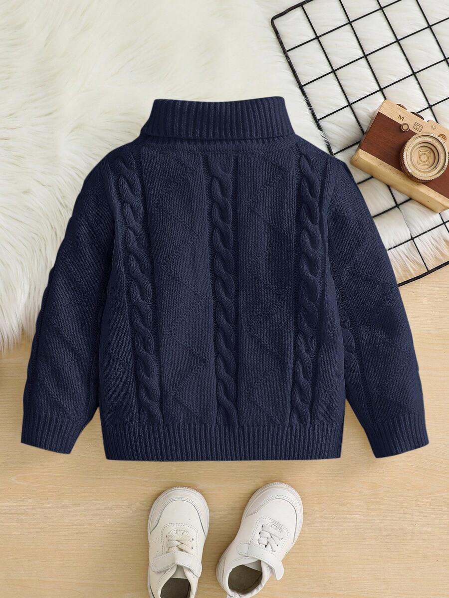 1pc Young Boys' Casual Comfortable Solid Color Versatile Loose Fit Turtleneck Sweater
