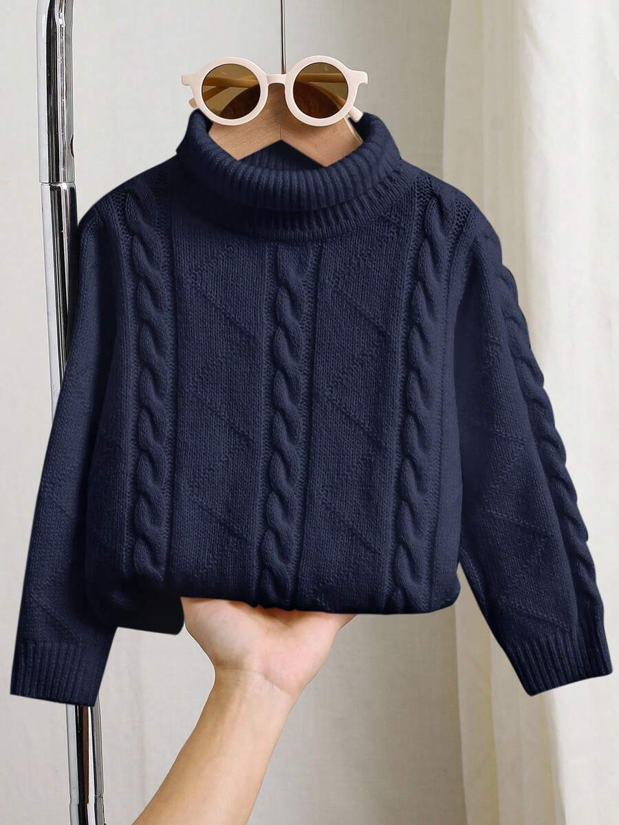 1pc Young Boys' Casual Comfortable Solid Color Versatile Loose Fit Turtleneck Sweater