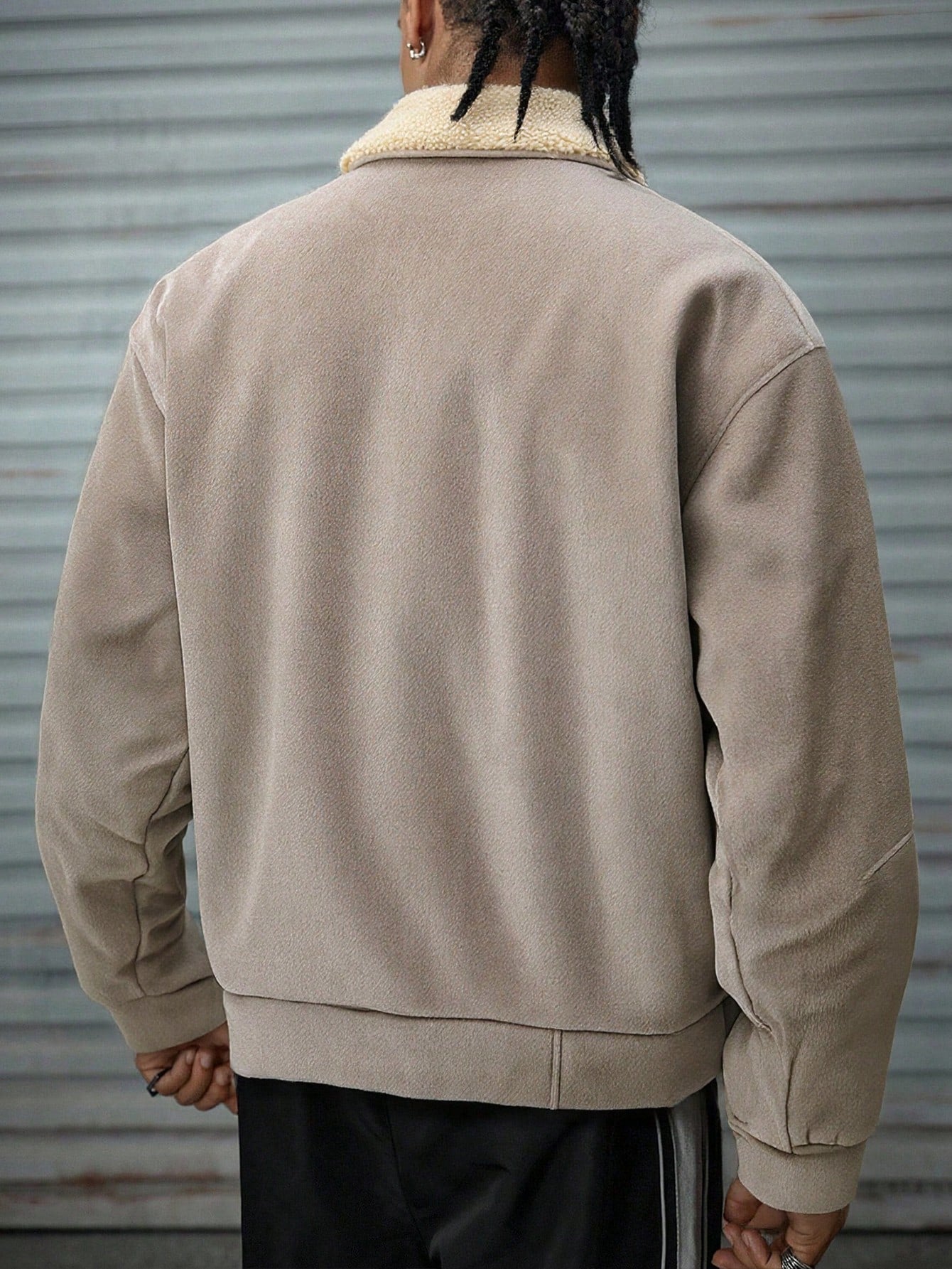 ROMWE MEN Street Life Men's Zip-Up Casual Faux Suede Fleece Jacket, Autumn/Winter