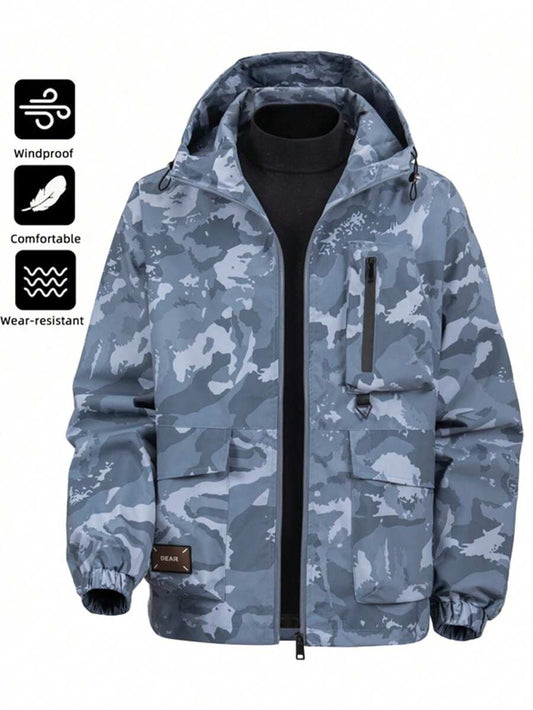 1pc Men's Outdoor Camouflage Sports Jacket, Zipper Pockets Wind