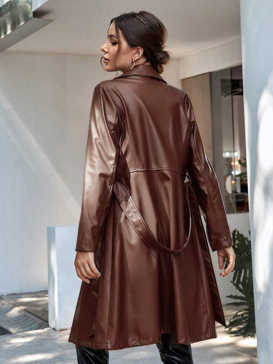 x Carly Lawrence Chiquease Solid Color Belted Trench Coat, Fashionable For Commuting In Autumn