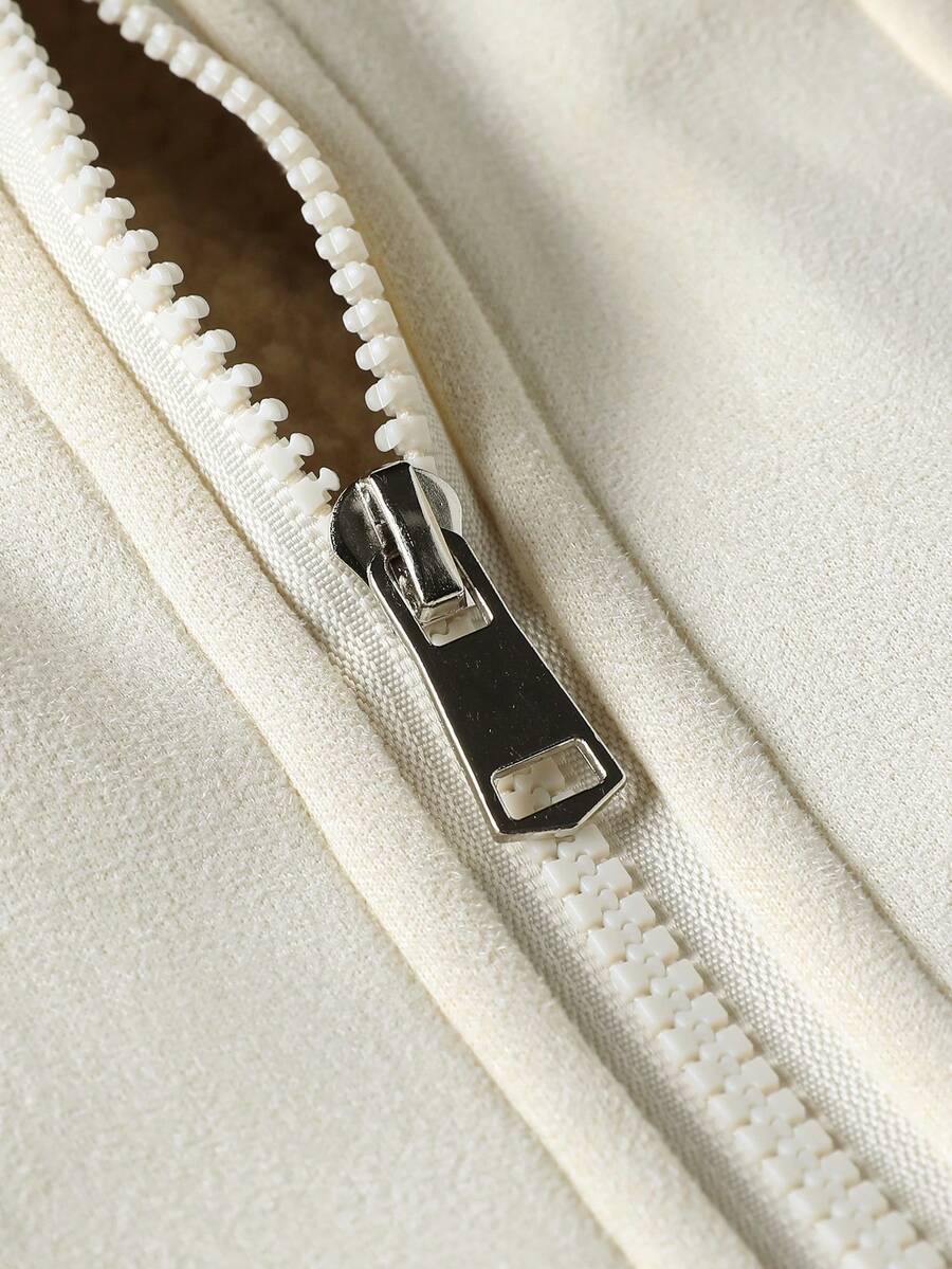 Manfinity Homme Men's Sherpa Fleece Jacket, Faux Suede Fur Collar, For Fall Winter