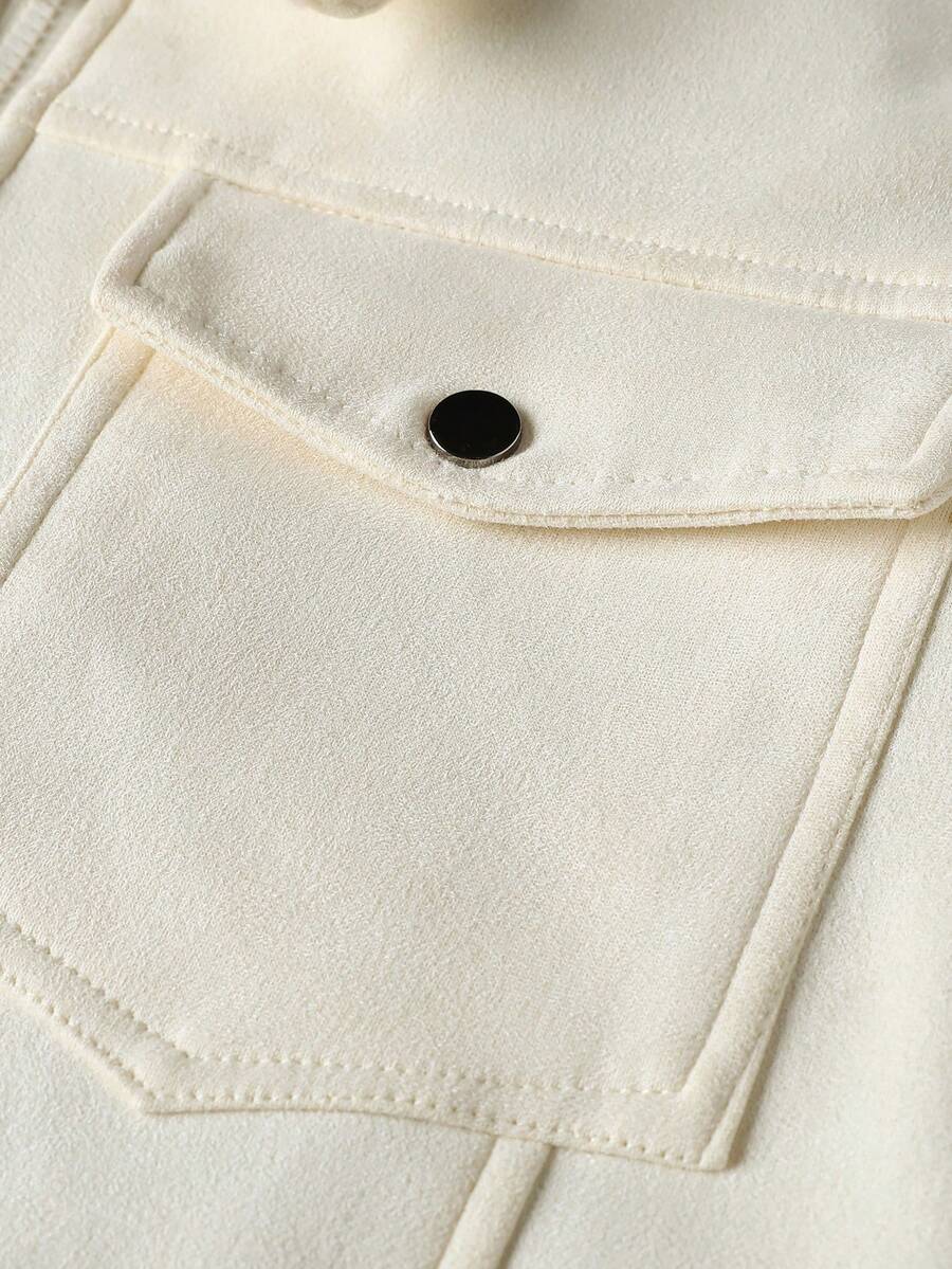 Manfinity Homme Men's Sherpa Fleece Jacket, Faux Suede Fur Collar, For Fall Winter
