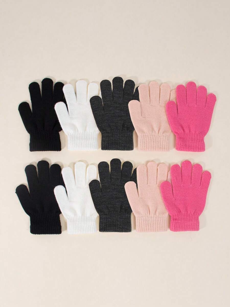 5 Pairs Kids Autumn/Winter Elastic Knitted Warm Gloves, Multiple Colors