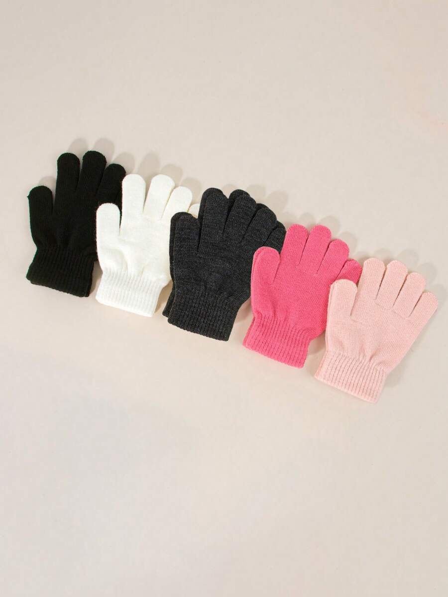 5 Pairs Kids Autumn/Winter Elastic Knitted Warm Gloves, Multiple Colors