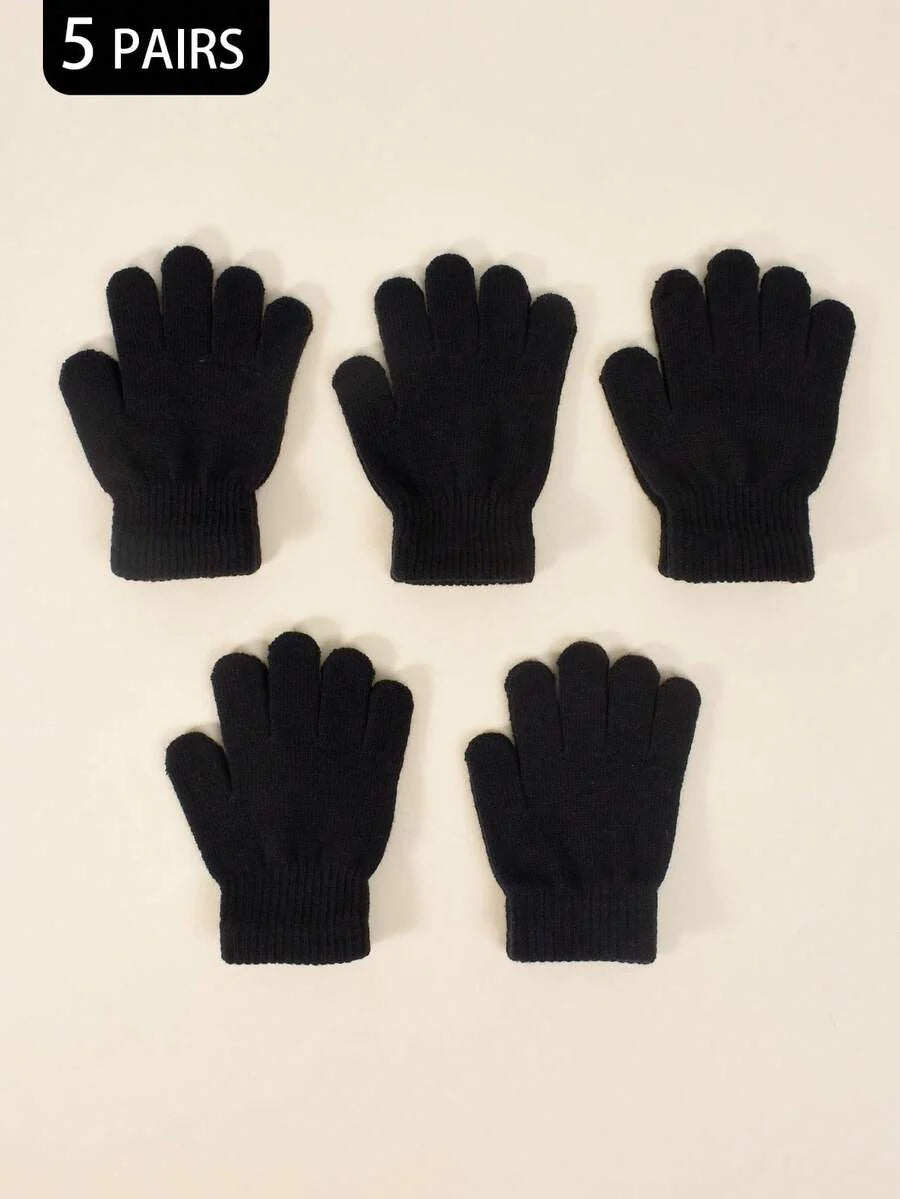 5 Pairs Kids Autumn/Winter Elastic Knitted Warm Gloves, Multiple Colors